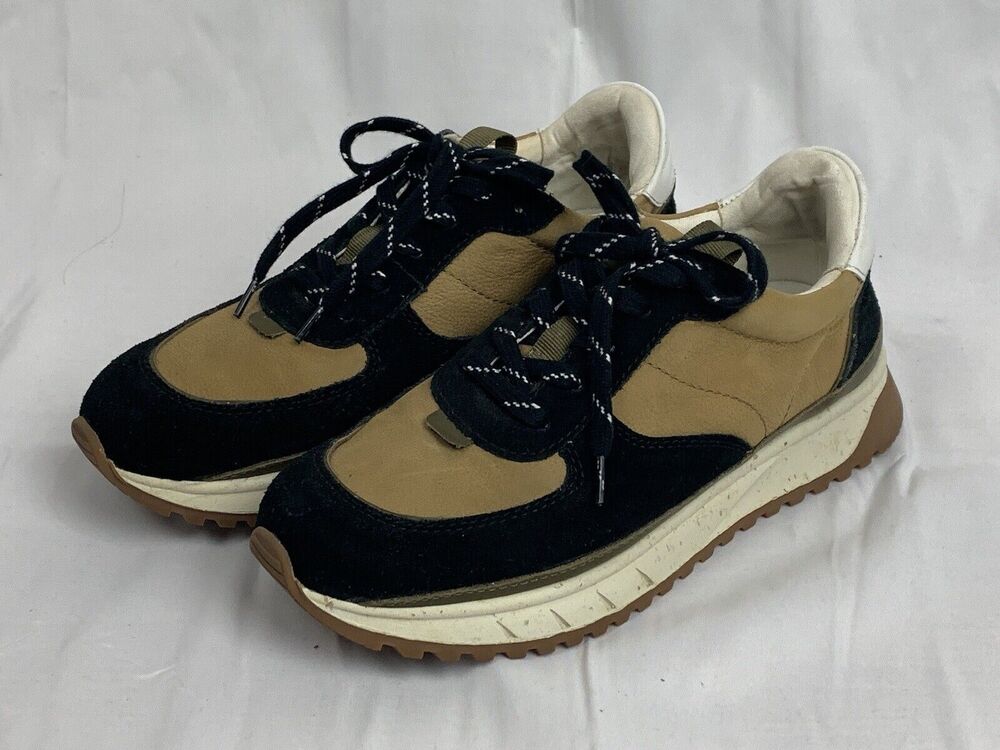 Madewell Kickoff Trainer Sneakers Tan Black Suede Leather Shoes W 7.5 M 6